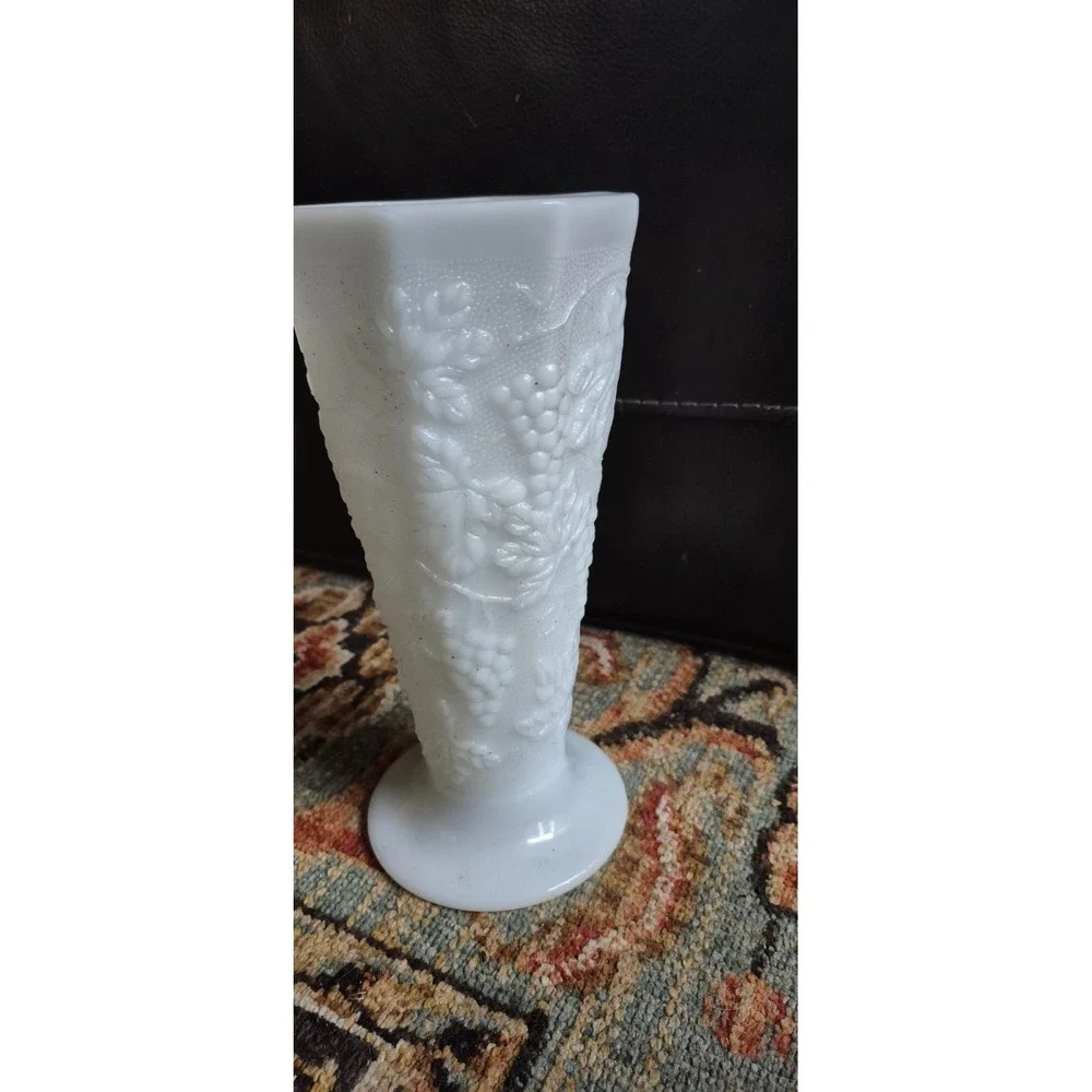 Vintage Milk Glass Grape Vase Pedestal White